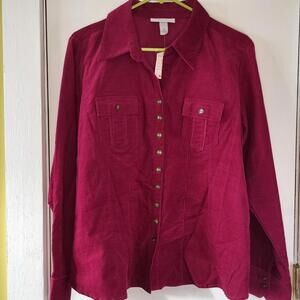 Dressbarn women's button-up Corduroy shirt NWT burgundy tapped fit sz XL